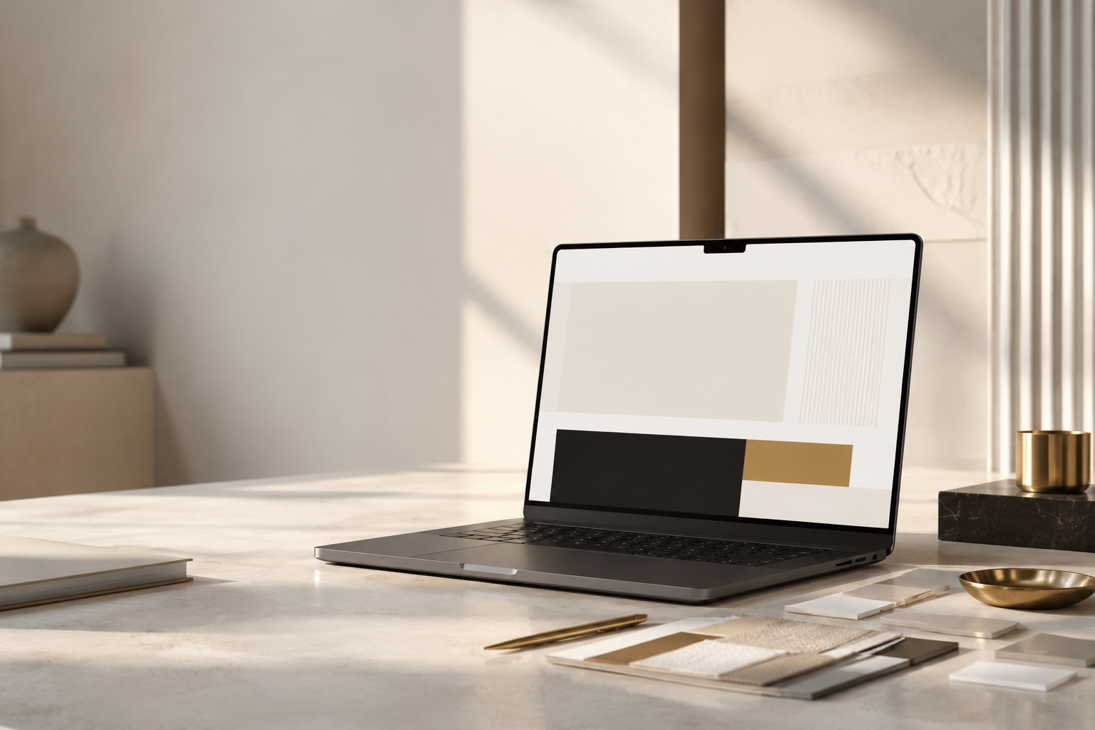 Portátil mostrando una web profesional de estilo premium